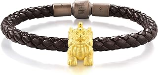 Magnetic Clasp Braided Chain 24K Gold Charm Bracelet - CHOW SANG SANG 999 Wade-Giles Pixiu Noir Design for Men & Women