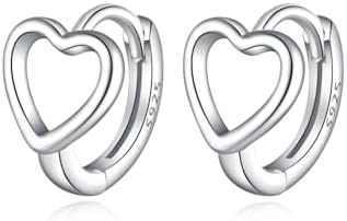 Reffeer Solid 925 Sterling Silver Love Heart Hoop Earrings Huggie for Women Girls Heart Hoop Earrings Huggie