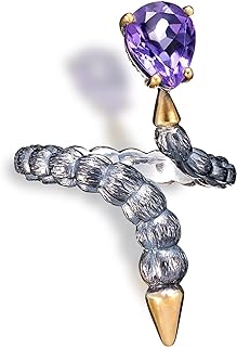 SARKISSIAN Adjustable Size Ring with Pear-Cut Amethyst & Citrine Set in Snake Design Blackened Sterling Silver, Accented with 18k Gold