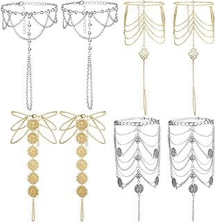 Lobster Claw Anklet Feet - Bead Chain with Agate Gems for Women - Bohemian Tassels & Multi-Chain Design by Tondiamo - Set of 4