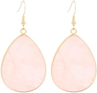 Natural Stone Teardrop Dangle Earrings Quartz Drop Gold Statement Earrings for Women Girls