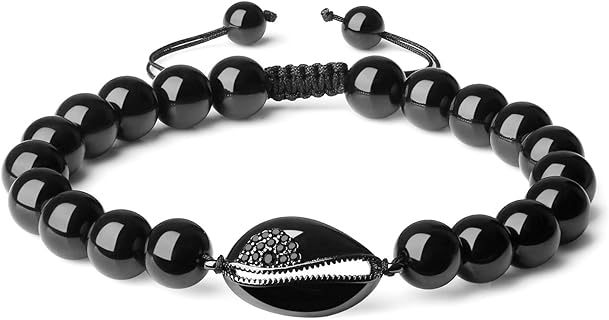 COAI Black Tourmaline Stone Shell Bracelet
