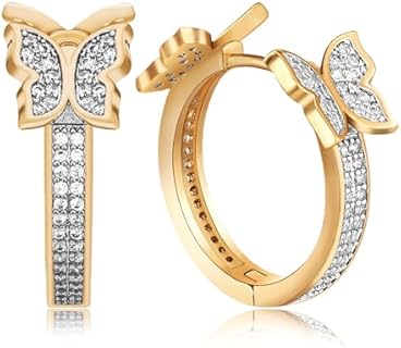 Women's Small Gold Butterfly Hoop Earrings, Hypoallergenic, Dainty, Lightweight, Easy to Wear