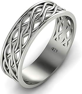 Endless Irish Celtic Knot Band Ring - 925 Sterling Silver - Viking Wedding Eternity Rings - Unisex Woven Braided Rope Thumb Rings - Norse Nordic Jewelry for Men Women