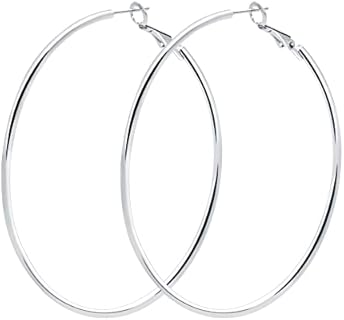Rugewelry 925 Sterling Silver Hoop Earrings,18K White Gold Plated Polished Rounded Hoop Earrings For Women Girls,Gift Box Packaging