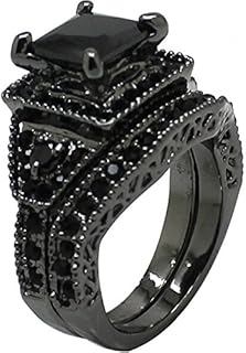 Size 4-15 Black Princess Cut Wedding Engagement Ring Bridal Halo Anniversary Propose