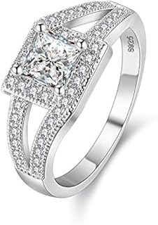 Uloveido Women Princess Cut Cubic Zirconia Wedding Engagement Ring Square CZ infinity Rings with Halo WX013
