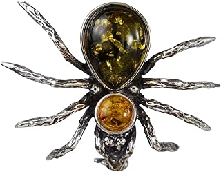 Sterling Silver Spider Brooch with Baltic Amber & Pin Clasp - HolidayGiftShops' Luxurious Gemstone Accent Accessory