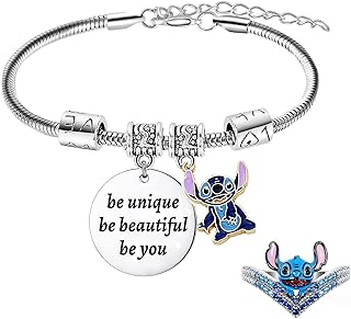 Hawcig Stitch Charm Bracelet Ohana Bracelets Gifts Stitch Bracelet Jewelry Set with Stitch Ring for Women Girls