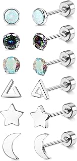 JOERICA Titanium Earrings for Sensitive Ears G23 Pure Titanium Stud Earrings for Women Butterfly Moon Star Opal Cubic Zirconia Hypoallergenic Titanium Cartilage Earrings 20G Flat Back Earrings