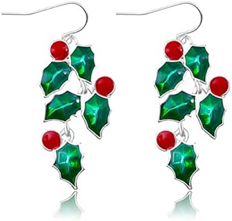 French Wire Clasp Christmas Dangle Earrings - Alloy Metal Festive Earrings for Women with Charming Christmas Trees, Apples and Asymmetric Ball Designs