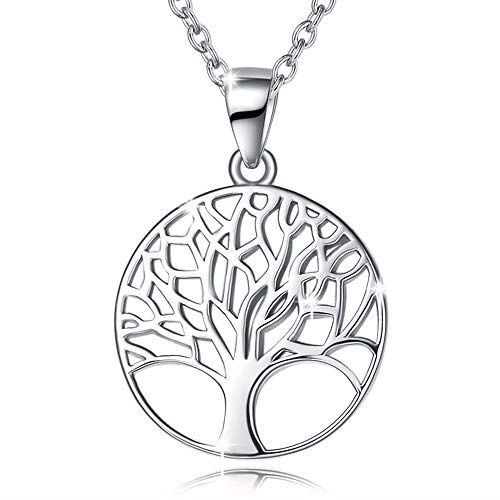 Sterling Silver Necklace for Women Family Tree of Life Pendant Necklace Dainty Jewelry Anniversary Birthday Gifts for Women Girls Mom Grandma Wife Daughter Her Yourself, 16"+2"