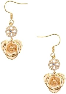 24K Gold Dipped Real Rose Earrings - Dangle Drop Earrings Best Gift for Women Wife Mom Anniversary Mother's Day Birthday Valentines Day