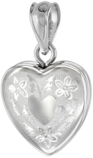 Very Tiny 1/2 inch Sterling Silver Heart Locket Necklace for Women Floral Engraving 16-20 inch