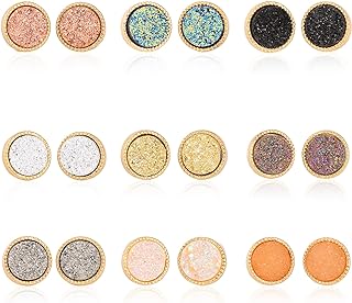 JOYAGIFT Resin Druzy Stud Earrings for Women, Fashion Hypoallergenic Geometry Shiny Crystal Druse Stud Earrings Set for Teens Girls