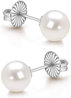 Dazzling Silver and Gold Plated-Pearl Stud Earrings with Secure Back Finding for Ladies - Sophisticated Round Design