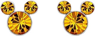 Disney Silver Plate Mickey Mouse Crystal Birthstone Stud Earrings