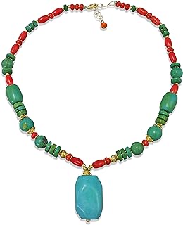 Cable Chain Seabamboo Coral Bead Necklace with Lobster-Claw Clasp for Women, Southwest Design