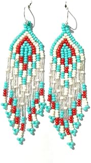 Handmade Geometric Pattern Native American Seed Bead Hoop Earrings - Alluring Accessory from India