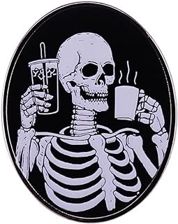 I Love Coffee Skull Enamel Pin Funny Skeleton Lapel Pin Brooch Halloween Badge Punk Rock Style Brooches Gothic Jewelry for Women Men Badges for Clothing Backpacks Decor