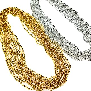2025 New Year Bead Necklaces Gold and Sliver Metalic Plastic Beaded Necklace 1920s Chain for New Years Eve 2025 Anniversary Mardi Gras Party Decor