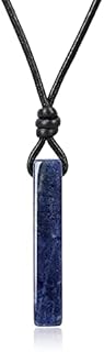 Unisex Genuine Sodalite Bar Pendant Necklace with Adjustable Leather Cord, Perfect Gift for Loved Ones