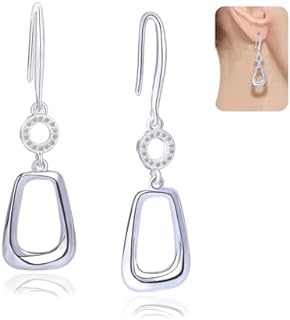 Sterling Silver Earrings, Dangle Drop Earrings for Women Girls, Square Hoop Earrings for Women Hypoallergenic Earrings, Earrings for Women Trendy Statement Jewelry Gifts