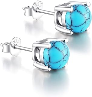 White Gold Plated Sterling Silver Turquoise Stud Earrings for Style-Conscious Men and Women, Hypoallergenic with Stud Back Finding