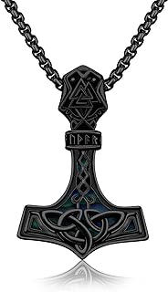 Sterling Silver Thors Hammer Pendant Necklace for Men & Women - Black Norse Mjolnir Viking Jewelry with Adjustable 罗洛链 Chain, Nickel-Free, No Gemstone - Symbolic Strength & Bravery Accessory