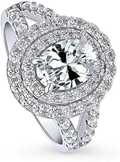 BERRICLE Women's Sterling Silver Split Shank Halo Engagement Ring with Cubic Zirconia, Oval Design, Rhodium Plated, Sizes 4-10