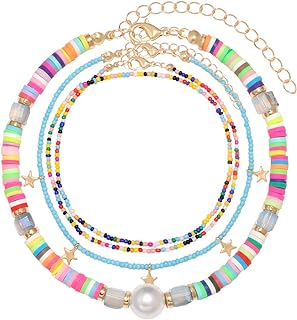 ZITULRY Multiple Colorful Beaded Anklets Bracelets for Women African Vinyl Disc Beads Foot ankle Chain Bohemian Summer Beach Rainbow Beads Ankle Bracelet Set for Girls