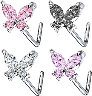 CZ Butterfly & Flower Nose Stud with Stainless Steel Clasp | Cubic Zirconia Gem | Unisex Piercing Jewelry | Perfect for Different Occasions | Ideal Gift