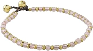 NOVICA Handmade .925 Sterling Silver Rose Quartz Beaded Anklet Brass from Thailand Birthstone 'Ringing Beauty'