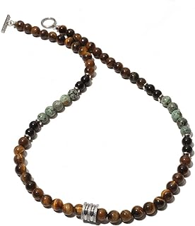 Stainless Steel OT Clasp, 8mm Natural Onyx Beaded Short Necklace, Versatile Ball Chain Choker for Men & Women, Unique Minimalistic Design