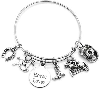 Kit's Kiss Horse Bracelet, Horse Jewelry, Cowgirl Bracelet, Cowgirl Jewelry, Cowboy Hat Charm, Cowboy Boot Charm, Horse Riding Charm, Gift for Horse Lover, Cowgirl Bangle Bracelet