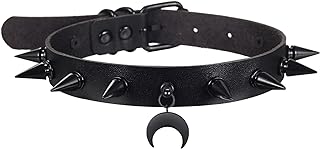 Goth Choker Necklaces For Women Girls Leather Collar Spiked Chokers Moon Cross Pendants Cosplay Gothic Accessories