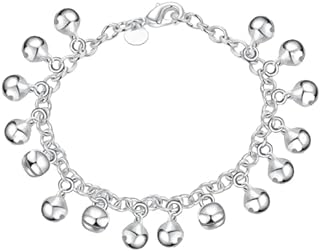 Bell Charm Bracelet with Bead Chain and Round Clasp, Sterling Silver, Ideal for Women's Wedding Engagement Party, Jingling Design