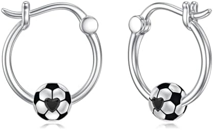 Sterling Silver 3D Soccer Ball Hoop Earrings for Sports Enthusiasts with Heart-Zircon Detailing - Hypoallergenic Jewelry for Sensitive Ears, Perfect for Women, Men, Teens