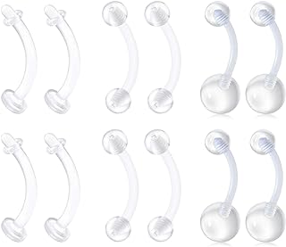 QWALIT 14g Clear Belly Button Rings Bioflex Plastic Belly Ring Curved Barbell Navel Piercings Retainers for Work Surgery 10mm 14mm 16mm 18mm