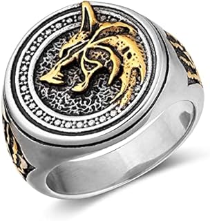 HZMAN Norse Viking Wolf Ring for Men Stainless Steel Retro Wizard Warrior Hunter Wolf Head Wolf Paw Rings Jewelry Gift