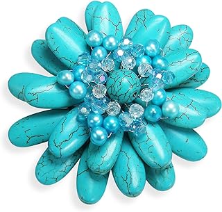 AeraVida Water Lily Simulated Turquoise and Cultured Freshwater Pearl Floral Pin or Brooch | Handmade Floral Accessory for Women