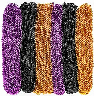 EOBOH Bead Necklaces for Halloween - 100 Piece Set in Metallic-Tone Plastic with Classic Festive Colors - 33'' Unisex Halloween Trinkets for Parties and Festive Celebrations
