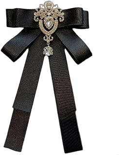 JKQBUX Fashion Black Ribbon Bow Tie Brooch Pins for Women Girls Crystal Pearl Uniform Pre-Tied Bowknot Corsage Party Ceremony Accessories