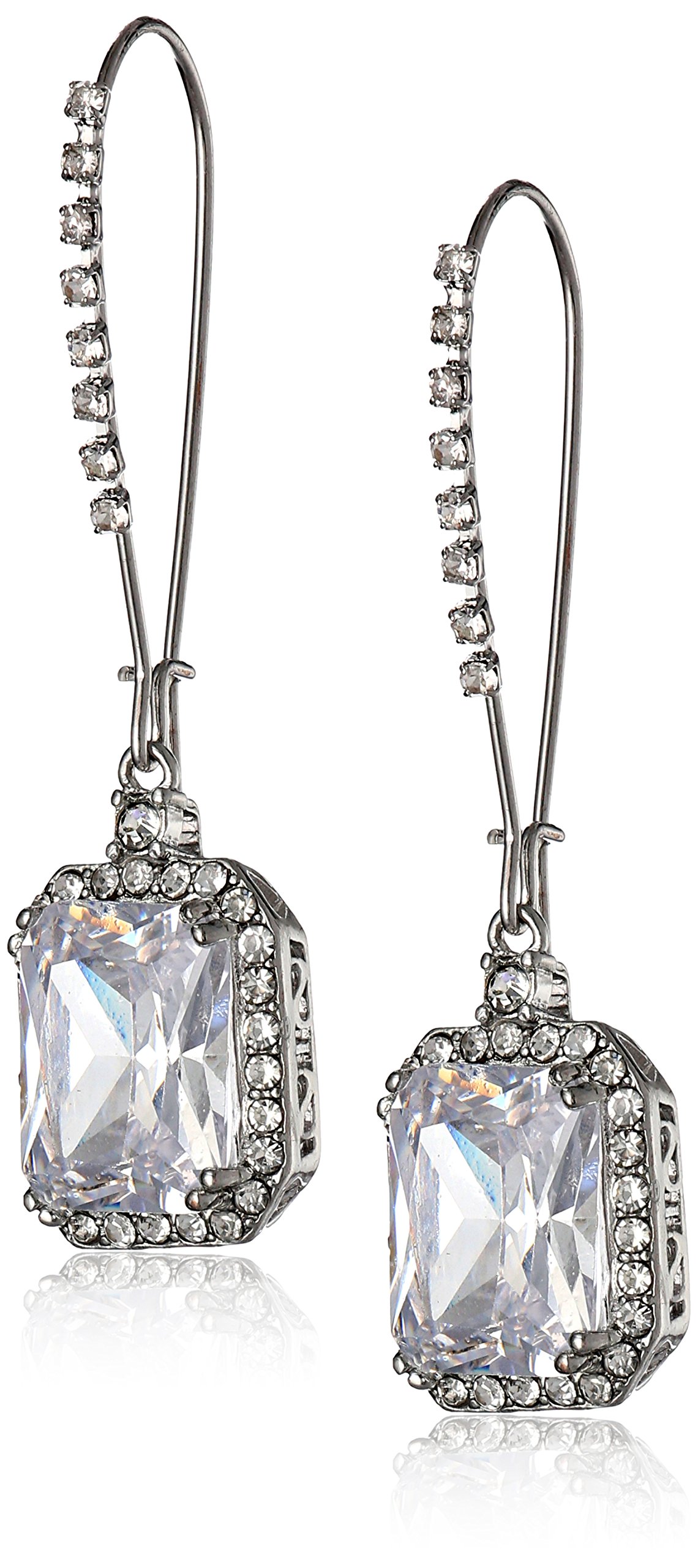 "Cz Ears" Crystal Cubic Zirconia Square Long Drop Earrings