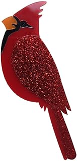 Generic Bird Brooch Pin for Women and Men, Acrylic Cardinal Red Bird Christmas Pin with Glitter, Winter Bird Jewelry for the Holidays