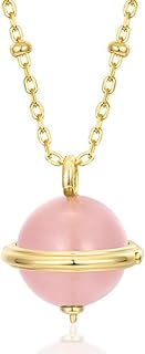 14K Gold Trendy Ball Shaped Pink Crystal Necklace, Natural Rose Quartz Pendant, Simple and Versatile Jewelry for Women