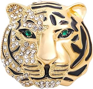 Vintage Punk Tiger Head Brooch Pin, Rhinestone Crystal Animal Tiger Suit Pin, Retro Gold Silver Tiger Head Badge Lapel Pin for Men Women Girls