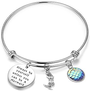 Magnetic Clasp Stainless Steel Box Chain Mermaid Scales Charm Bracelet for Ocean Lovers - Unique Gift with Inspirational Sea Mermaid Quote