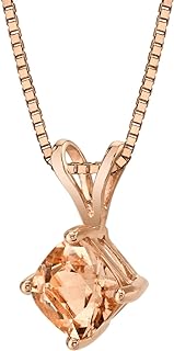 Genuine Morganite Pendant Necklace with Spring Ring Clasp for Women, Cushion Cut Design, Set in 14K Rose Gold