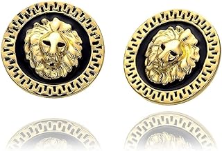 Rose Gold and Black Lion Stud Earrings with Push Back, Yellow Gold Plated Brass